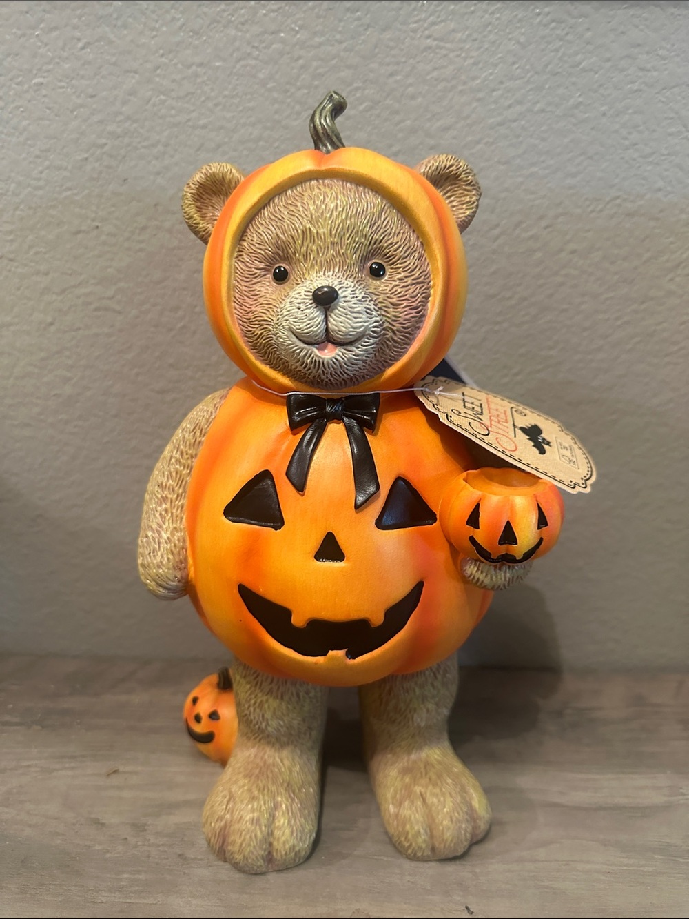 New! Pumpkin Bear Figurine — Orange Jack-O'-Lantern Costume